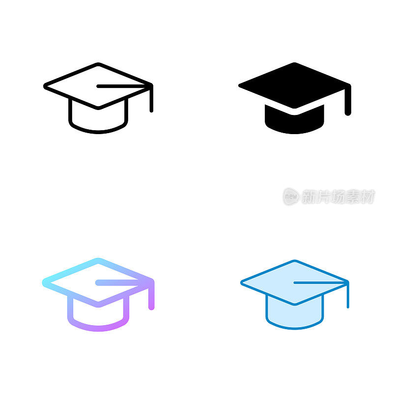 帽板通用图标设计在四种风格与可编辑的笔画。线，实线，平线和颜色渐变线。适合网页，移动应用，UI, UX和GUI设计。